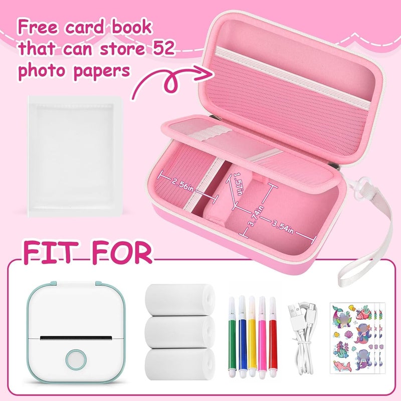 casmilee Label Maker Case for Memoking T02 Mini Printer Print Pods/ for Phomemo M02 Sticker Printer/ M02S/ M02 Pro/ for Nelko PM230 with Album to Hold 56 Sticker Papers, Portable Travel Storage Holder (Pink) - Image 2